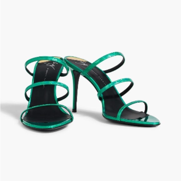 Giuseppe Zanotti Clandestino Metallic Heeled Sandals Size 7 Jade Green